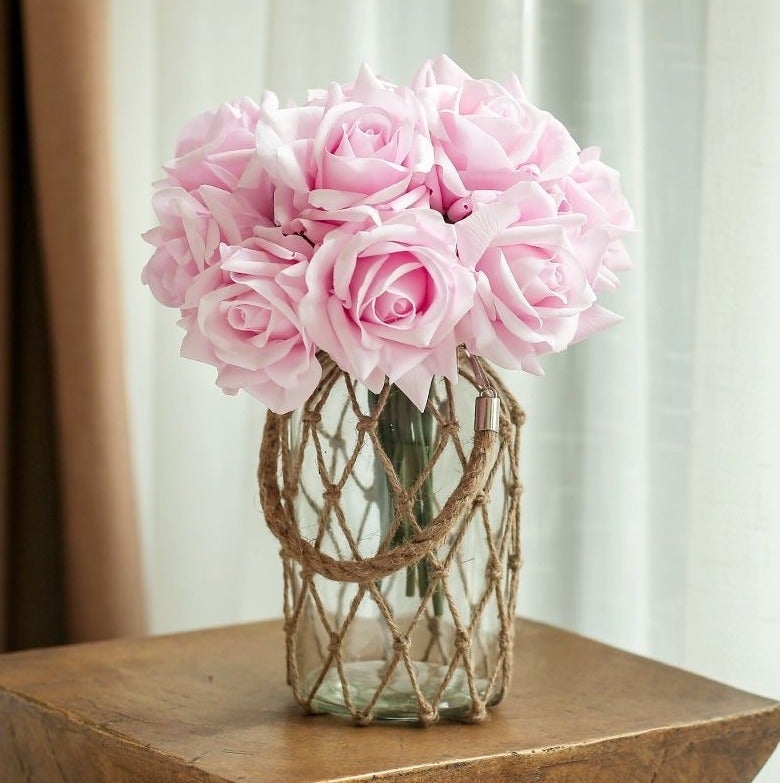 Fake Flowers-Pink Rose Artificial Flowers Bouquet - Home Wedding Decor - Image 1